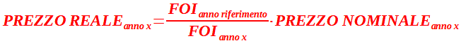 Formula per il passaggio dal prezzo reale al prezzo nominale