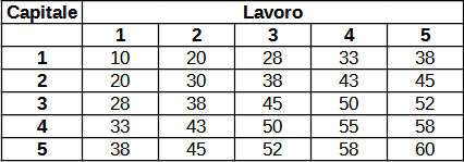 Esempio di funzione di produzione con due input